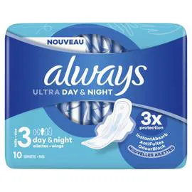 ALWAYS, ULTRA Ultra serviettes jour et nuit taille 3 ailettes x10 serviettes x10