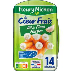 Bâtonnets de surimi MSC coeur frais fromage ail et herbes (224g)