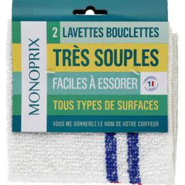 MONOPRIX Lavettes bouclettes très souples tous types de surfaces x2