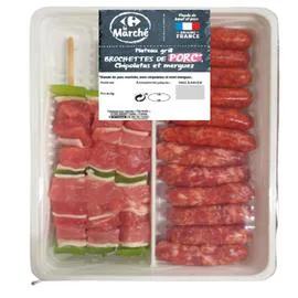 Assortiment de viandes plateau grill avec brochettes de porc (15x42g)