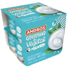ANDROS Dessert végétal brassé au lait de coco nature 8x100g