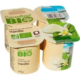 CARREFOUR BIO Yaourt lait entier vanille 4x125g