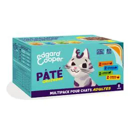 EDGAR & COOPER Pâté pour chat adultes onctueux poulet, saumon et poulet, agneau et poulet, dinde et poulet 8x85g