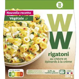 WW, WEIGHT WATCHERS Plat cuisiné Rigatoni chèvre épinard 280g