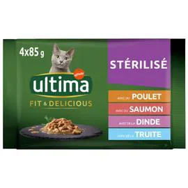 ULTIMA Pâtée pour chat poulet dinde saumon et truite 4x85g