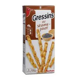 AUCHAN Gressins au sésame et pavot 125g