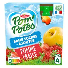 MATERNE, POM'POTES Compote de pomme fraise sans sucre ajouté 4x90g