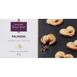 MONOPRIX GOURMET Palmiers recette pur beurre, feuilleté au croustillant intense 115g