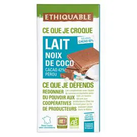 Chocolat au lait noix de coco PérouBio (100g)