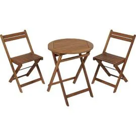 Ensemble Balcon Pliant 1 Table Ronde, 2 Chaises Bois Acacia Teinté Bali HYBA (l'unité)