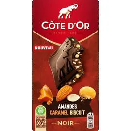 Tablette de chocolat noir amandes caramel et biscuit (170g)