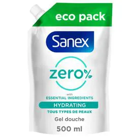 SANEX Gel Douche Eco Recharge Zéro% Essential Peaux Normales 500ml