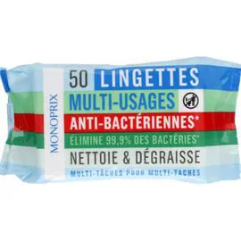 Lingettes multi-usages anti-bactériennes (x50)