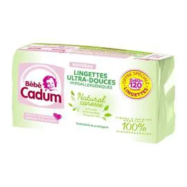 BÉBÉ CADUM Lingettes Bébé Natural Caresse 2x60 
