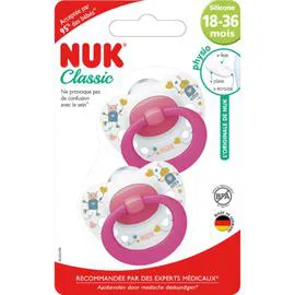 Sucettes rose silicone 18-36 mois Classic night (x2)