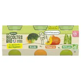 BLÉDINA, LES RECOLTES BIO Petit pot bébé brocolis,potimarron et petits pois - dès 4-6 mois 3x130g