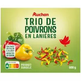 AUCHAN Trio de poivrons en lanières 600g