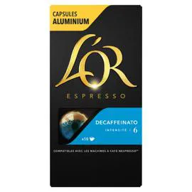 L'OR, ESPRESSO Café capsules Compatibles Nespresso decaffeinato intensité 6 10x5,2g