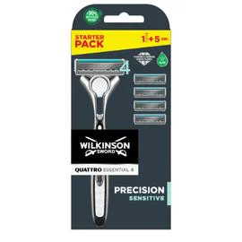 WILKINSON SWORD, QUATTRO Rasoir Homme Précision Sensitive Essential 4 + 5 lames l'unité