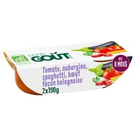 Bol mijoté de tomate aubergine spaghetti et boeuf bio dès 8 mois (2x190g)