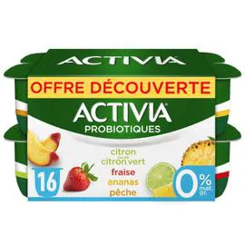 Yaourt aux fruits 0% MG bifidus citron fraise ananas pêche (16x125g)