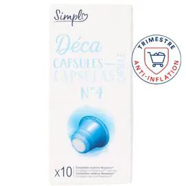 CARREFOUR SIMPL Café capsules Compatibles Nespresso décaféiné x10