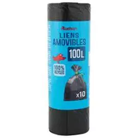 Sacs poubelle à liens amovibles 100L (x10)