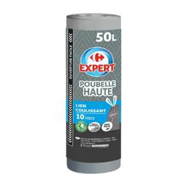 EXPERT Sac poubelle à lien coulissant, spécial poubelle haute 50L x10