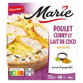 Plat cuisiné poulet sauce curry et lait de coco riz basmati et sauvage (300g)