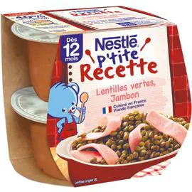 Plat bébé 12+ mois, lentilles vertes jambon (2x200g)