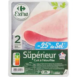 CARREFOUR EXTRA Jambon Le Supérieur sel réduit 2x40g