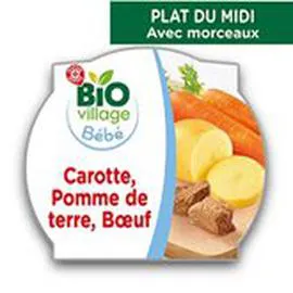 MARQUE REPÈRE, BIO VILLAGE Assiette Carotte boeuf pdt 15mois 250g
