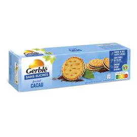 GERBLÉ Biscuits fourrés cacao sans sucres 185g