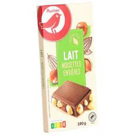 AUCHAN Tablette de chocolat au lait aux noisettes entières 180g