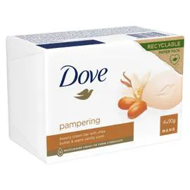 DOVE Savon Solide Pampering au Beurre de Karité et à la Vanille x4