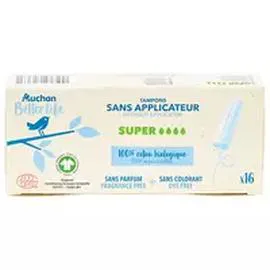 Tampons sans applicateur coton bio sans applicateur (x16)