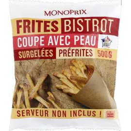 MONOPRIX Frites Bistrot coupé avec peau préfrites, surgelées 500g