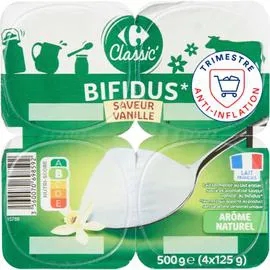CARREFOUR CLASSIC' Yaourt Bifidus vanille 4x125g