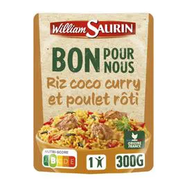Plat cuisiné riz coco curry poulet rôti (300g)
