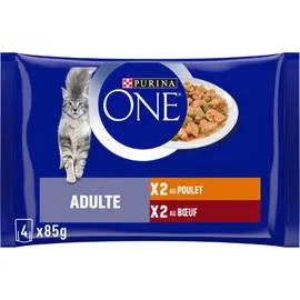 PURINA, ONE Pâtée pour chat adultes poulet/boeuf 4x85g