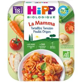 HIPP BIOLOGIQUE La mamma assiette tortellini tomates poulet origan bio dès 18 mois 250g