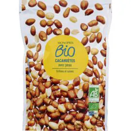 MONOPRIX BIO Cacahuètes avec peau grillées et salées bio 200g