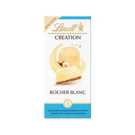 LINDT Création Chocolat Blanc Rocher Blanc cœur Praliné Croquant 128g