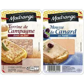 MADRANGE Pâté terrine campagne/mousse canard 2x50g