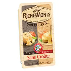 Fromage à raclette sans croûte 3 poivres et classique (420g)