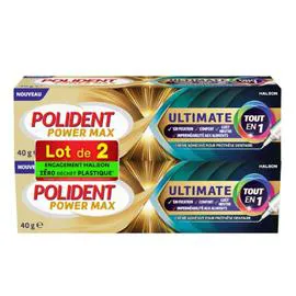 POLIDENT Crème Fixative Power Max Ultimate x2
