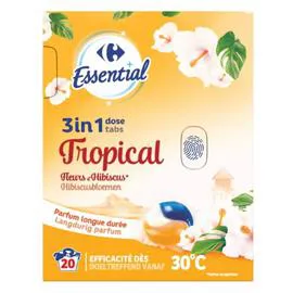 CARREFOUR ESSENTIAL Lessive doses 3 en 1 fleurs d'hibiscus 20x13g