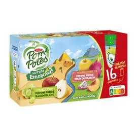 POM'POTES Compotes Les P'tits Explorateurs pomme poire raisin, pêche fruit du dragon sans sucres ajoutés 16x90g