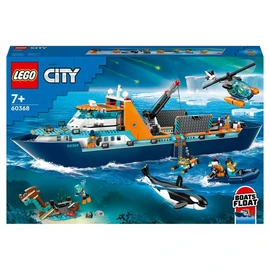 City 60368 - Le Navire d'Exploration Arctique, Grand Jouet avec Bateau Flottant, Hélicoptère, Sous-Marin, Épave de Viking, 7 Minifigurines et Figurine d'Orque