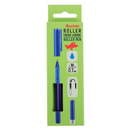 Stylo roller pointe moyenne 0.7mm bleu + 1 recharge